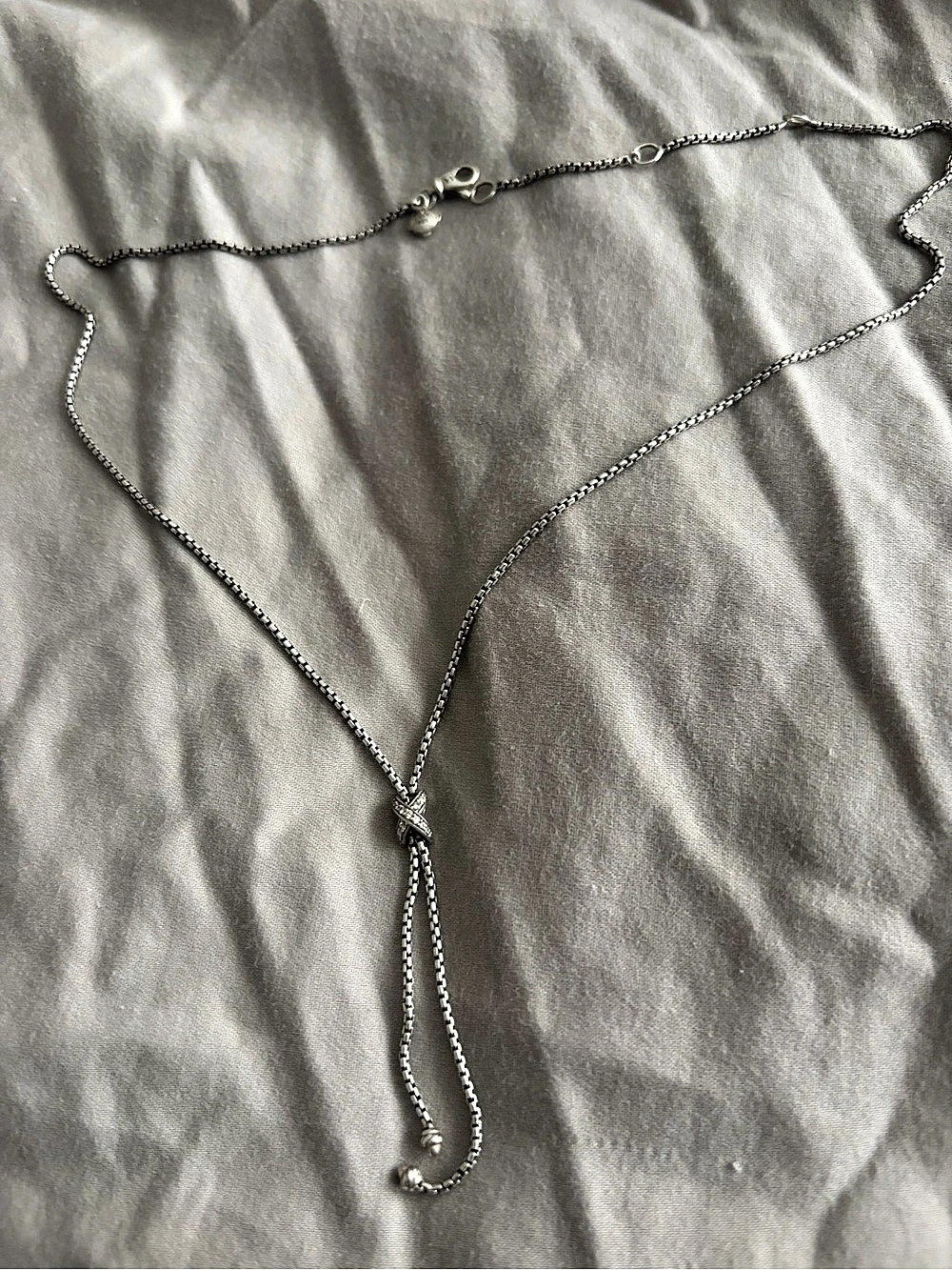 David Yurman Petite X Lariat Necklace in Sterling Silver with Diamonds Silver